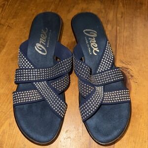 Onex Made in Italy Prelude Women's‎ Wedge Sandal Shoes Navy With Rhinestones 8.5